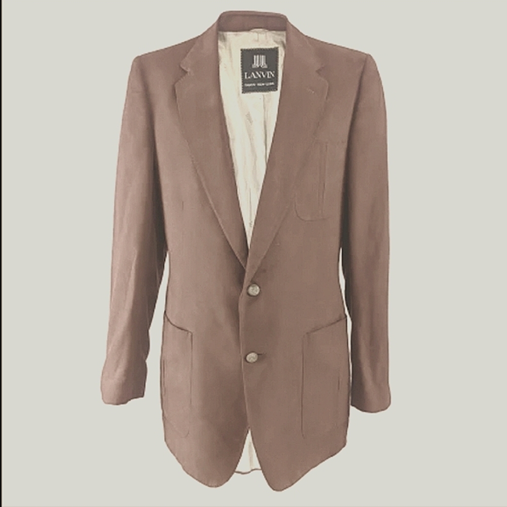 LANVIN PARIS Vintage Feather Suede Men's Blazer Sport Coat Jacket Tan Sz L